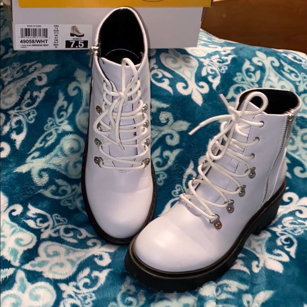 Black and white boots